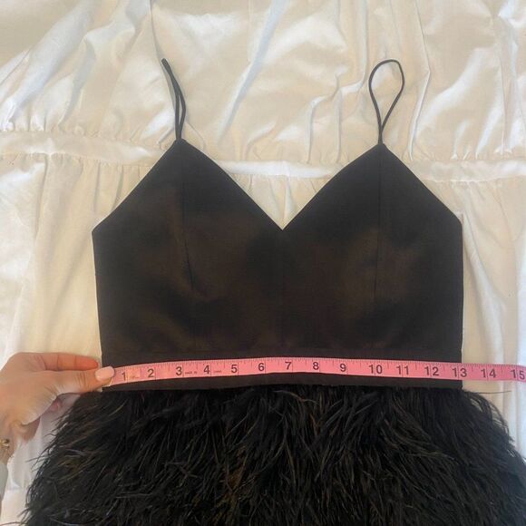 Alice + Olivia Black Milany Spaghetti Strap Ostrich Feather Party Dress - Picture 10 of 13